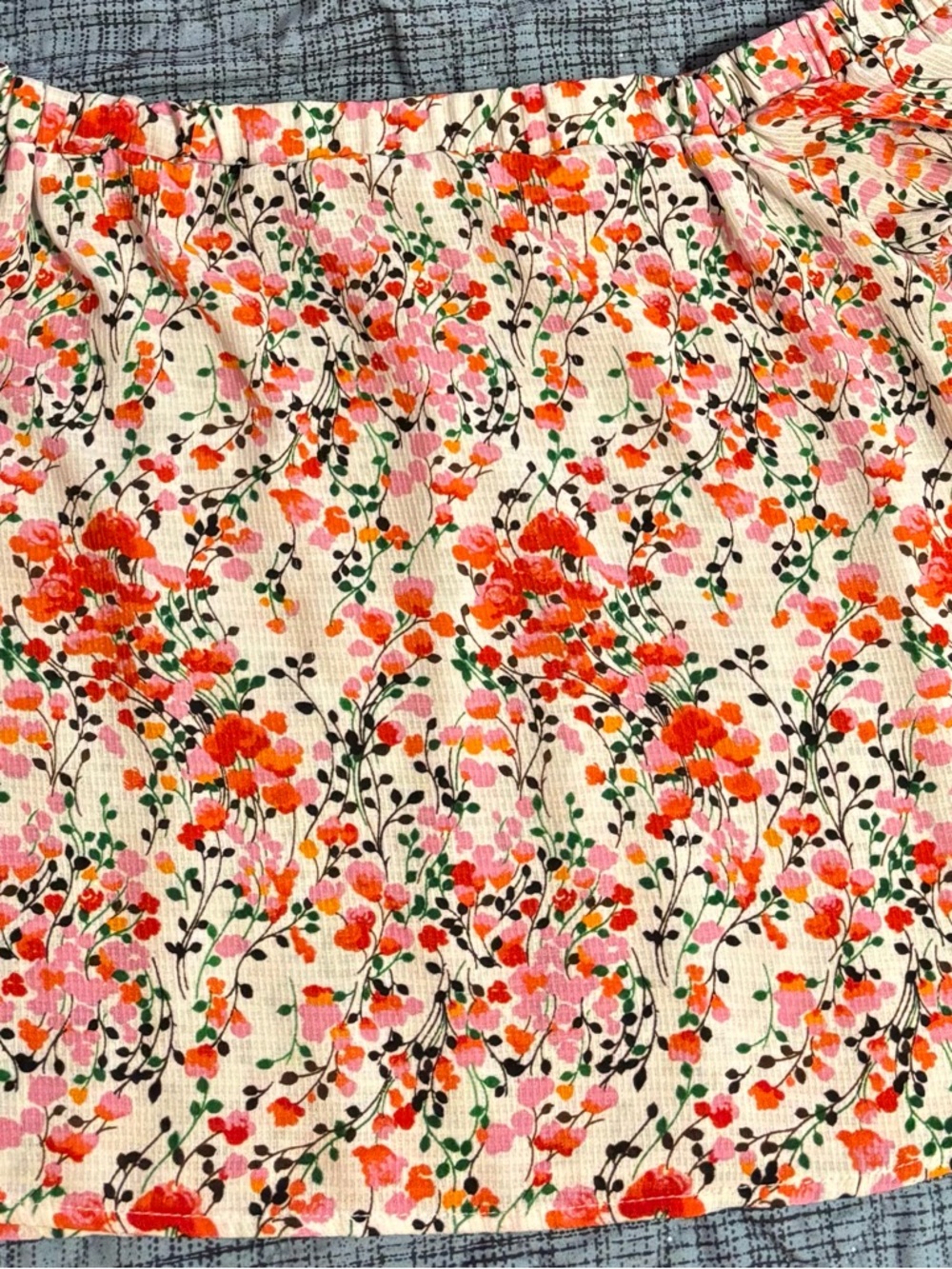 Wild Pearl Cream Floral Off-Shoulder Top with Pink & Orange Blooms